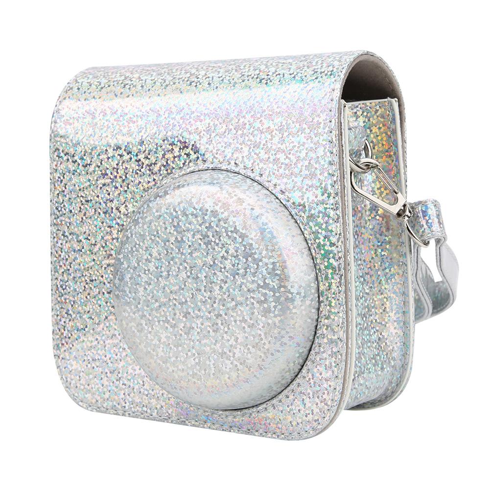 Sparkling Color Vintage PU Lther Camera Portable Bag Case  ive Pouch Cover with Shoulder Strap For     8/ 8+/ 9(Sparkling Pink )