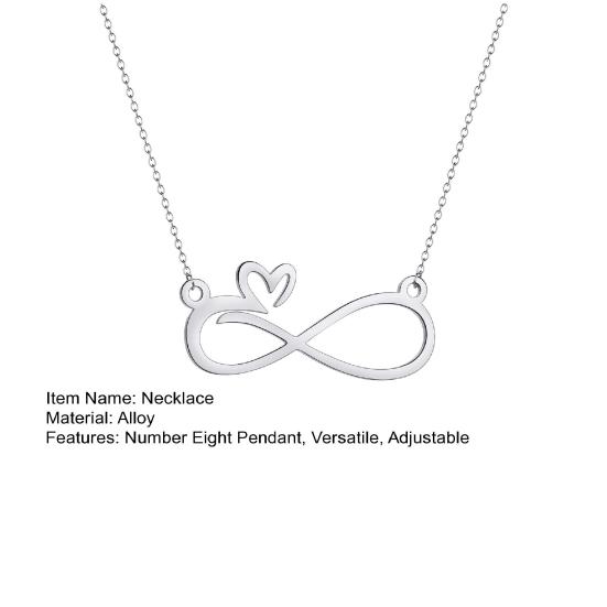 Women Necklace Number Eight Heart Pendant Adjustable Length Choker Necklace Hollow Non-fade Necklace Jewelry Accessory