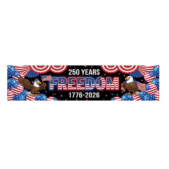 250th Anniversary Banner 6.5x1.5ft 250 Years of Freedom American Patriotic Decoration