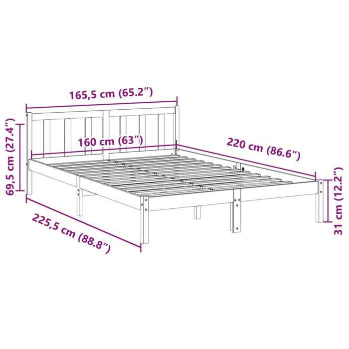 VidaXL Extra Long Bed Frames Without Mattress 160x220 Cm Solid Pine Wood, Bed, Bedroom Furniture, Wooden Bed, Bed 852450