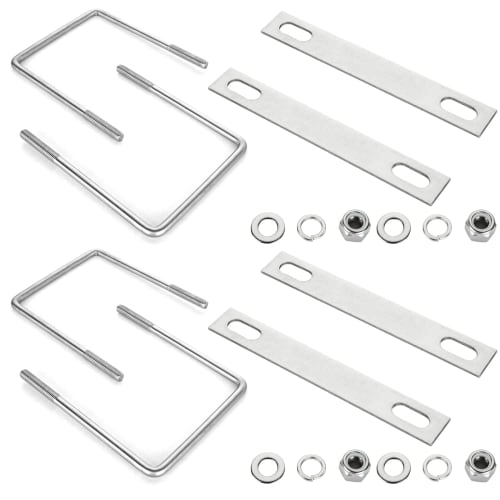 RILIHII U-Bolts (Set of 4) Square U-Bolts, 102mm Inner Width, 304 Stainless Steel Square M8 Bolts with Washers and Plates, for Carport Parking Fixings