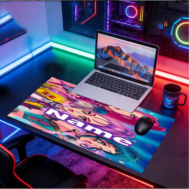 Custom Name Personalized KPop Demon Hunters Pattern Mousepad, Laptop PC Desk Mat, Decorative Desk Mat for Home Keyboard Pad Gift