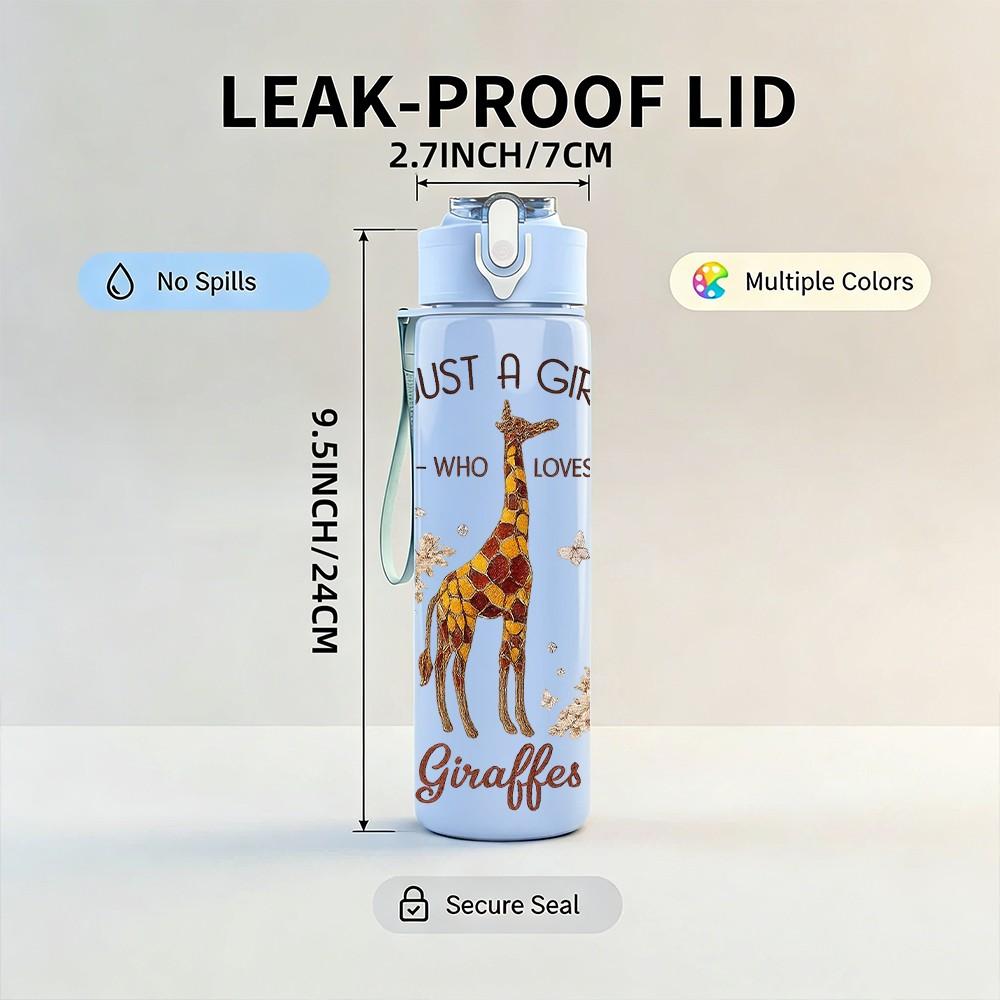 1PC Just A Girl Giraffe Print 750ml Color Plastic Sports Water Bottle Leakproof Flip Straw Lid Suitable for Sports Office Home Use