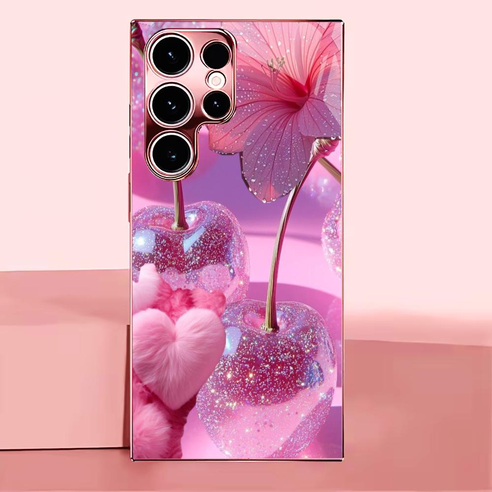 Purple apples Flower Madam pink  Glass  PhoneCase for Samsung Galaxy S26 S25 S24 S23 S22 S21 FE Ultra Plus Dropresistant Female