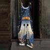 Women's Loose Casual Vintage Style Cotton Linen Overalls with Adjustable Straps and Pockets Halloween Inspired Graphic Print Jumpsuit