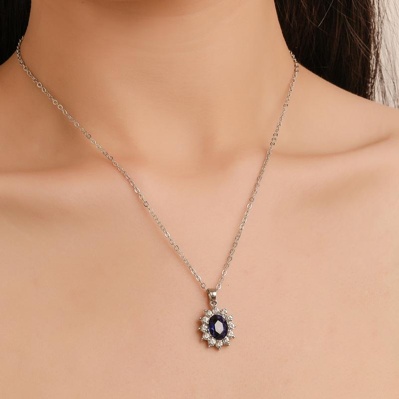 European & American Fashion Jewelry Set: Sunflower Zircon Earrings & Kate Middleton Tanzanite Sapphire Pendant Necklace