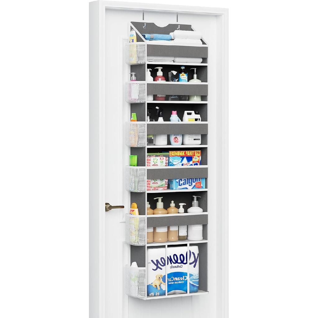 Over The Door Organizer Hanging - 6 Shelf Over Door Organizers with 6 Clear Front & 12 Side Pockets - Swing-proof 50LB Load Behind Door Storage for
