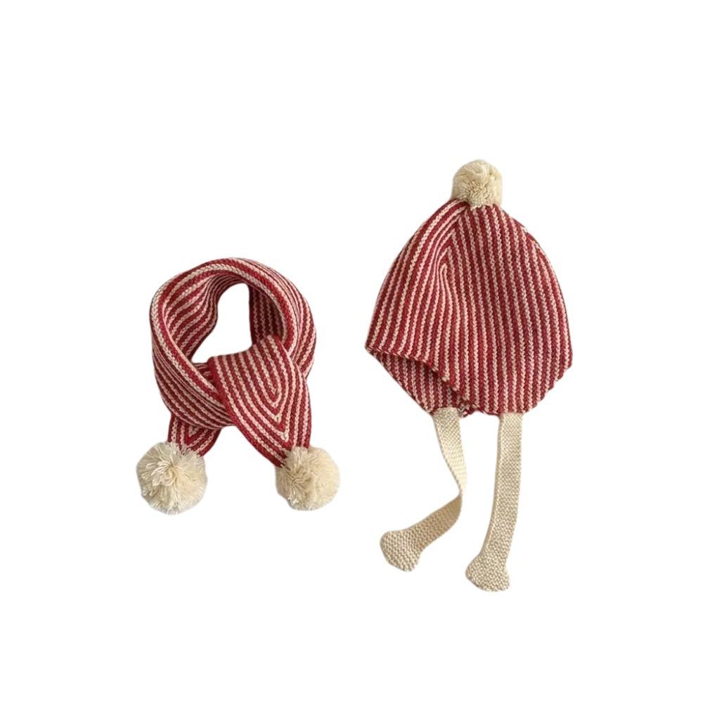 Ear Cap Children Scarf Hat Set Fur Ball Warm Knitted Cap All-match Wool Beanie Hat Outdoor