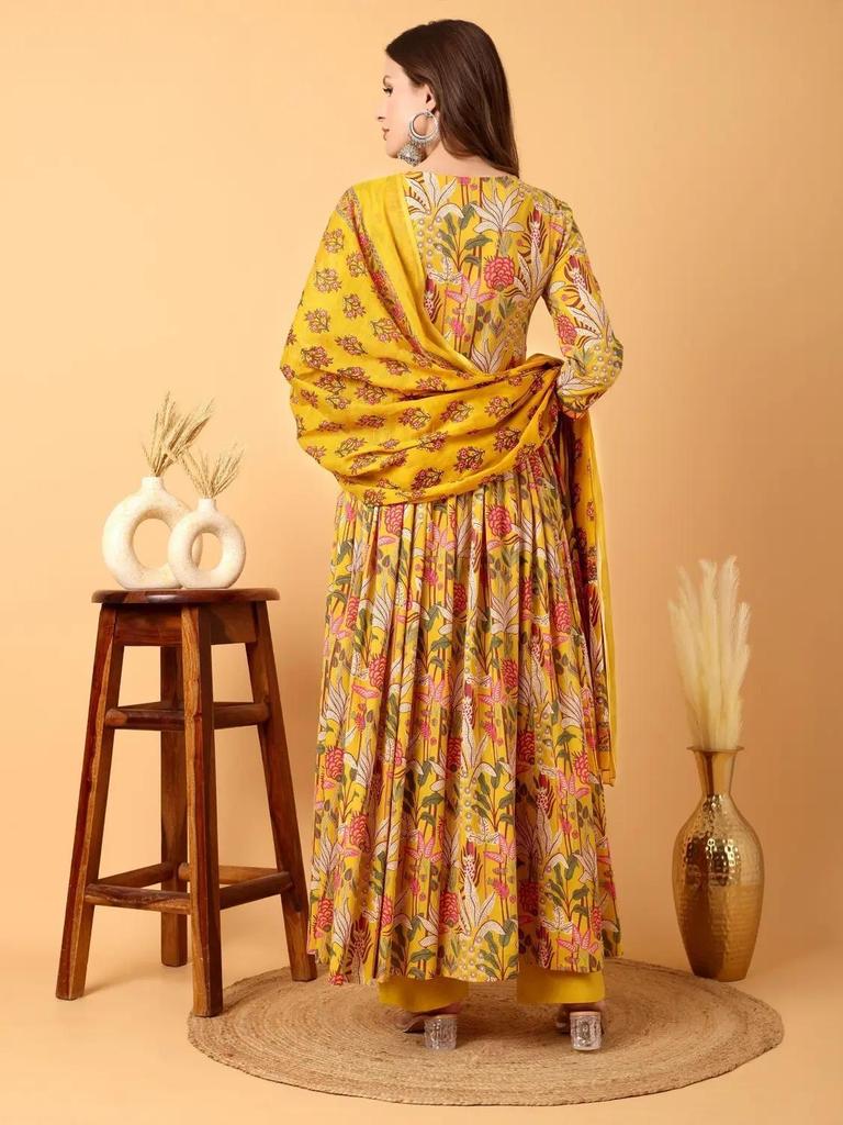 Women Designer Pure Cotton Kurti Pant Dupatta Set Indian Bollywood Anarkali Salwar Suit