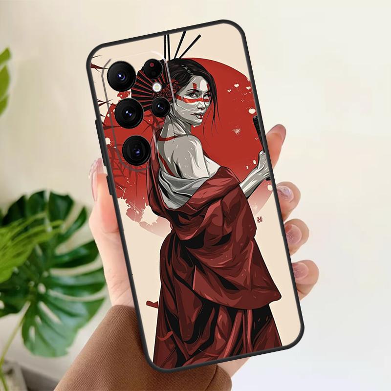 Samurai Warrior Geisha Soft Case For Samsung Galaxy S25 S24 S23 S22 S21 Ultra S9 S10 Plus S23 FE S24 FE Phone Cover