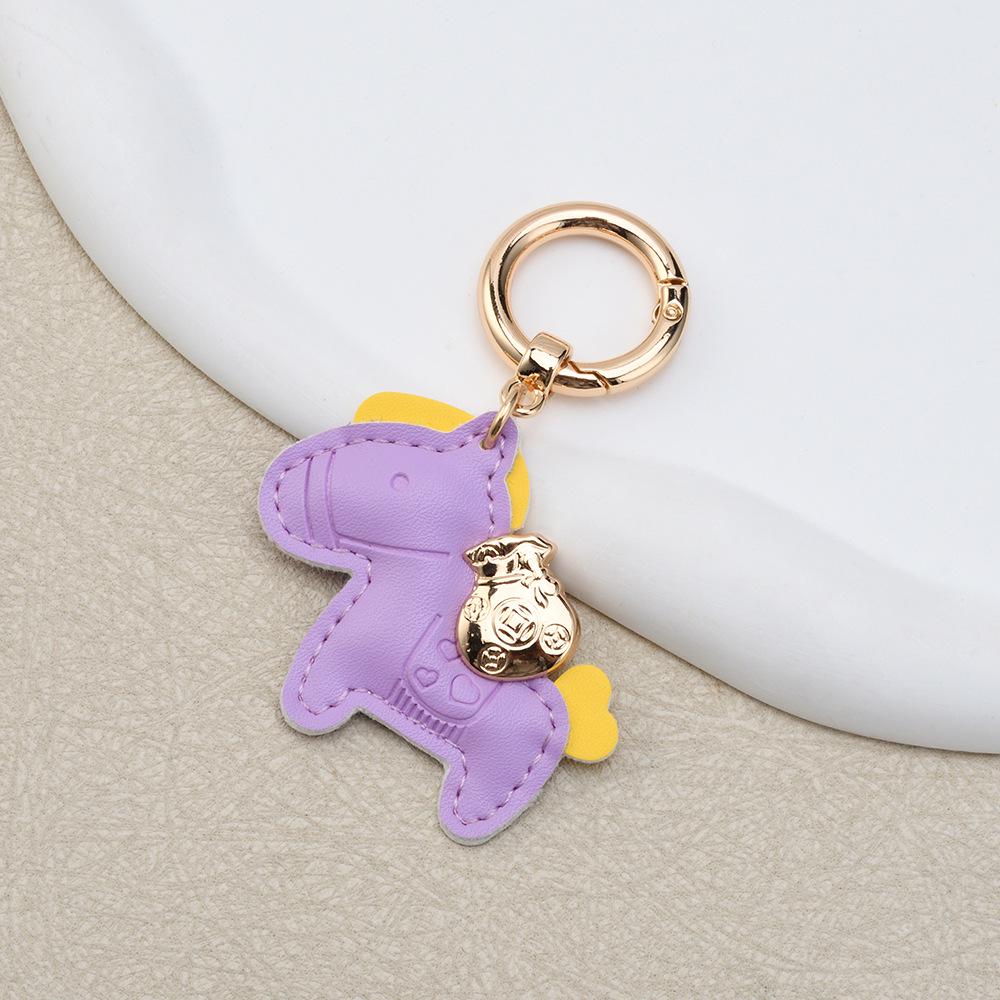 Instant Wealth Leather Keychain: Cartoon Pony Bag Charm & Couple Car Pendant - New Year Gift