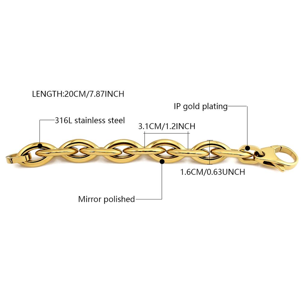2026 Women's Fashionable 18K Stainless Steel Jewelry Set Chunky Link Necklace Bracelet Combo Big Olive Shaped Jewelry