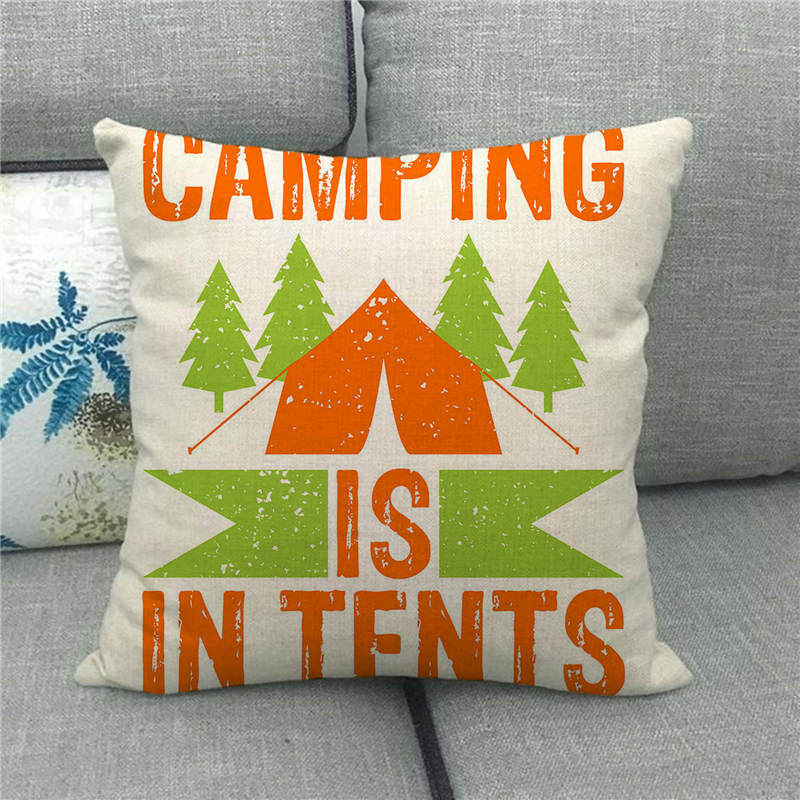 Happy Camper'S Lettered Design Pattern Digital Printing Short Plush Pillow Covers For Car Sofa Office Cushion Cover Home Goods