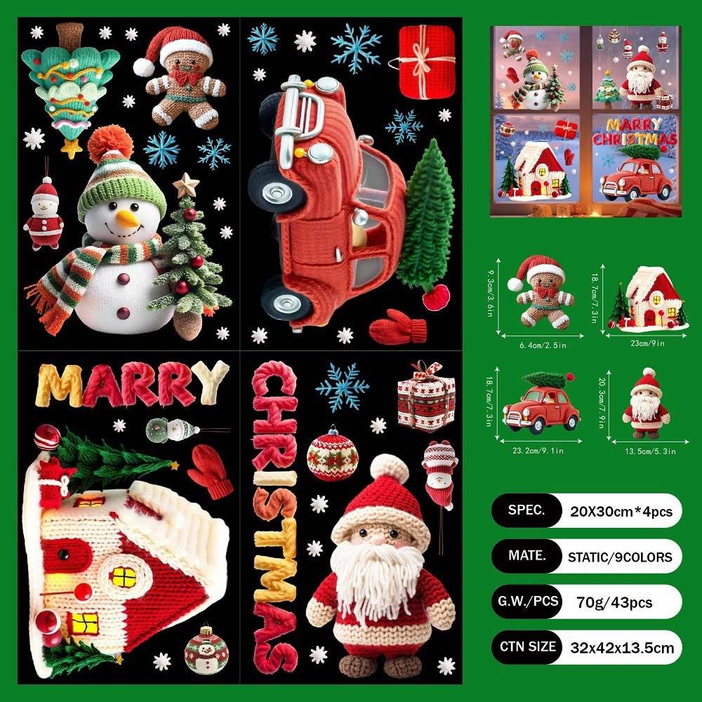 Multicolor Christmas Window Sticker Cartoon Santa Snowman Static Adhesive Decals  Gifts