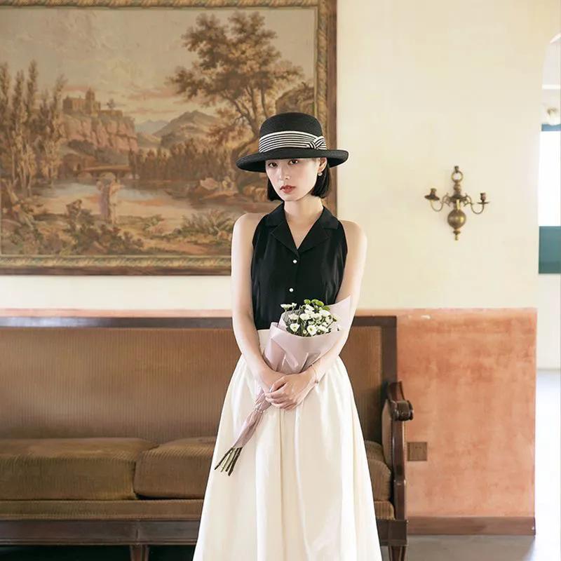 WTEMPO Elegant Casual Foldable Summer Straw Hats Women's Striped Wide Brim Solid Color Outdoor Sunscreen Hats