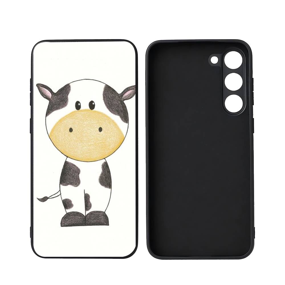Cute Cartoon Black And White Cow For Samsung Galaxy S25 S24 S23 Ultra S22 S21 Plus S20 Black Soft Silicone Protective Case