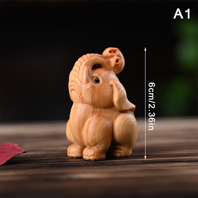 1Pc Hand-Carved Wooden Elephant Figurines Cute Elephant Statue Decorative Ornament Home Desktop Decor Car Decoration