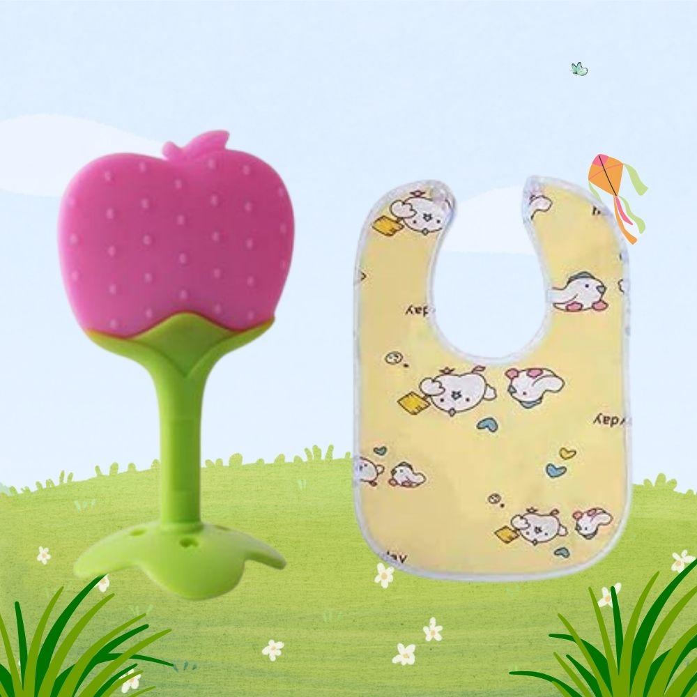 Baby Zahnen & Füttern Combo – Weicher Beißring & Silikon Lätzchen (2er-Pack)