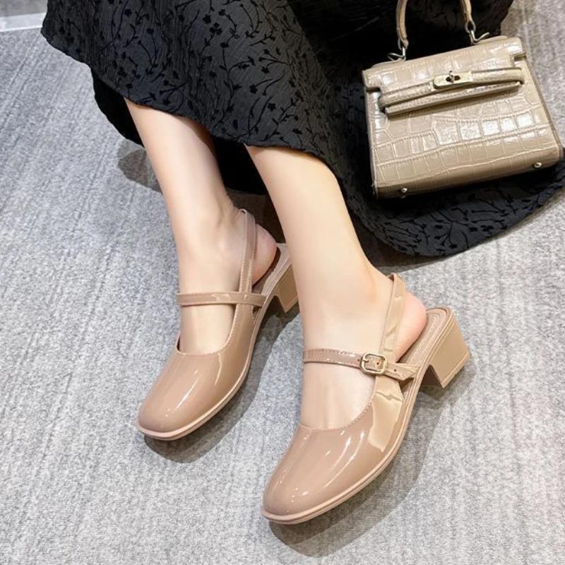 Fashion Vintage Block Heel Closed Sandals for Women High Quality Vip 2025 Trending Pvc Comfort Korea The Best Anti Slip Hot Woman Shoes