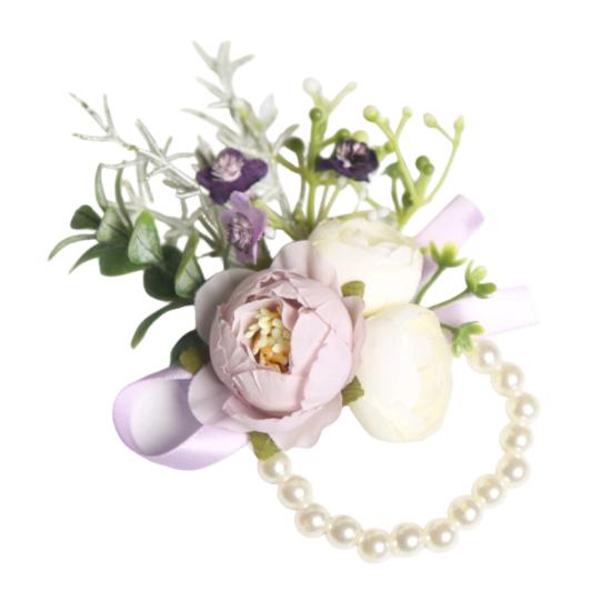 Yousheng Purple Wedding Boutonniere, Artificial Silk Flower Lapel Pin for Groom Bride Parents, Romantic Wrist Corsage for Bridal