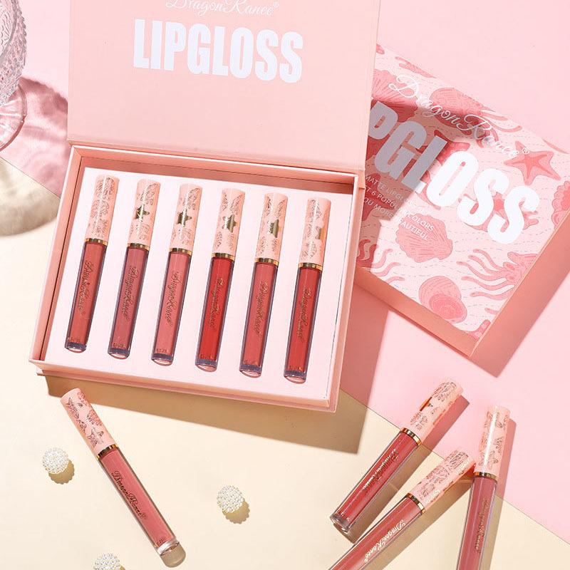 6 ks/1 krabička Sada lesku na rty Tekutá matná rtěnka na rty Vodotěsná polevka na rty Snadno se barví