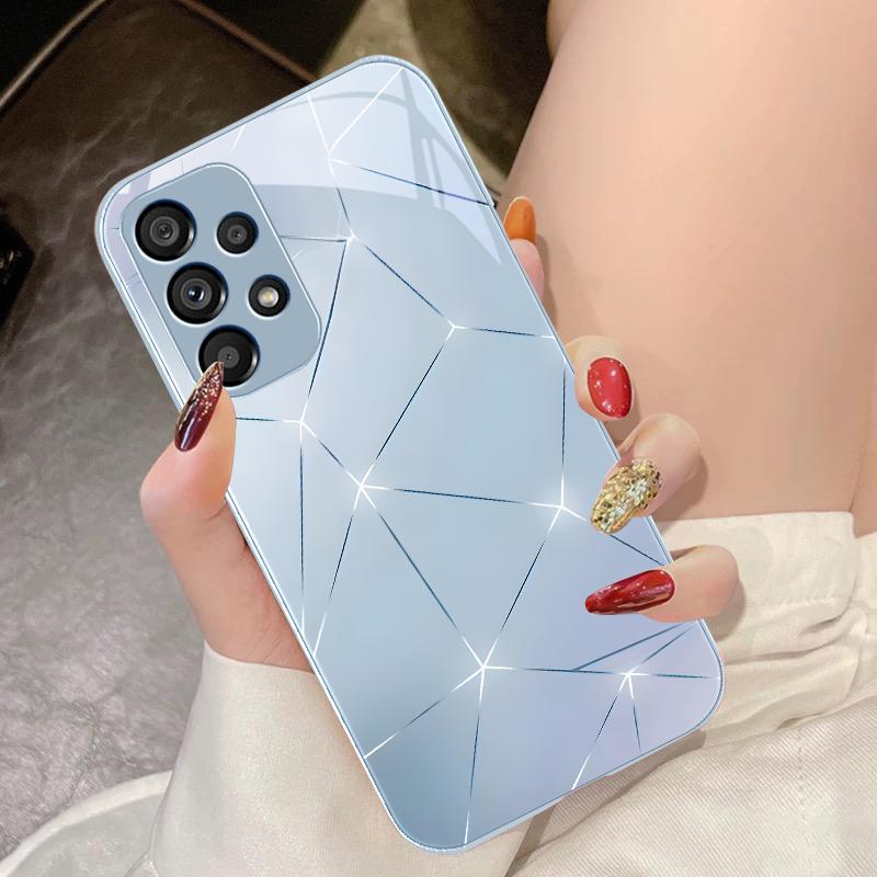 Lingge Dazzling Light For Samsung Galaxy S10 4G S20 11E 30 S21 21Fe 22 S24 Pro S23 Ultra 5G S8 S9 Tempered Glass Phone Case