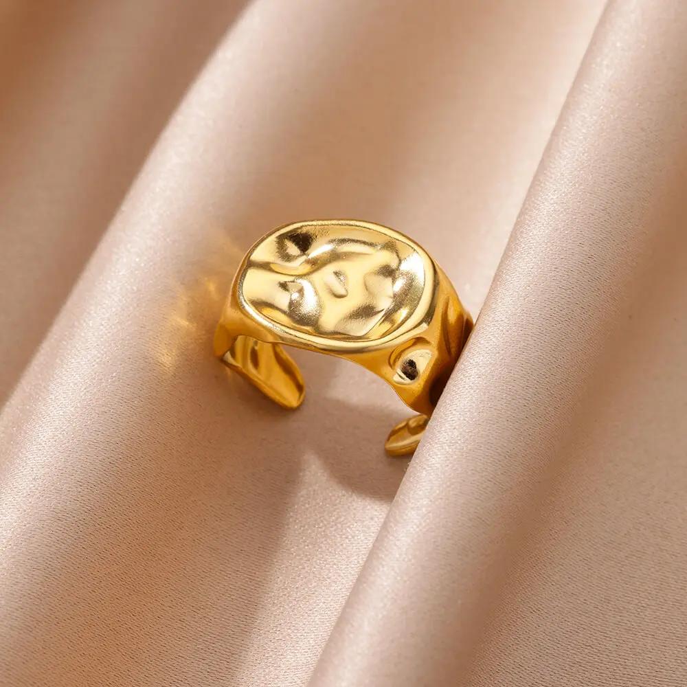 Fashion Sun Open Rings For Women Men Gold Color Stainless Steel Sun Ring Wedding Couple Aesthetic Jewelry Gift bijoux femmes