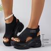 Women's Casual Solid Color Wedge Sandals - Comfortable Mesh Breathable Knitted Upper, Platform Wedge with Open-toe Design, Sport-casual Sandals
