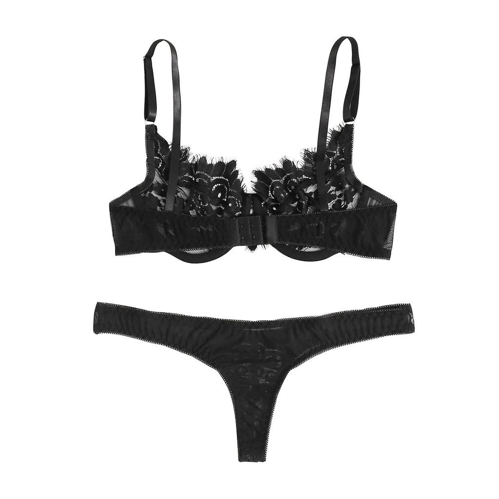 Erotic Underwear Sexy Lace Three Point Lingerie With Steel Ring