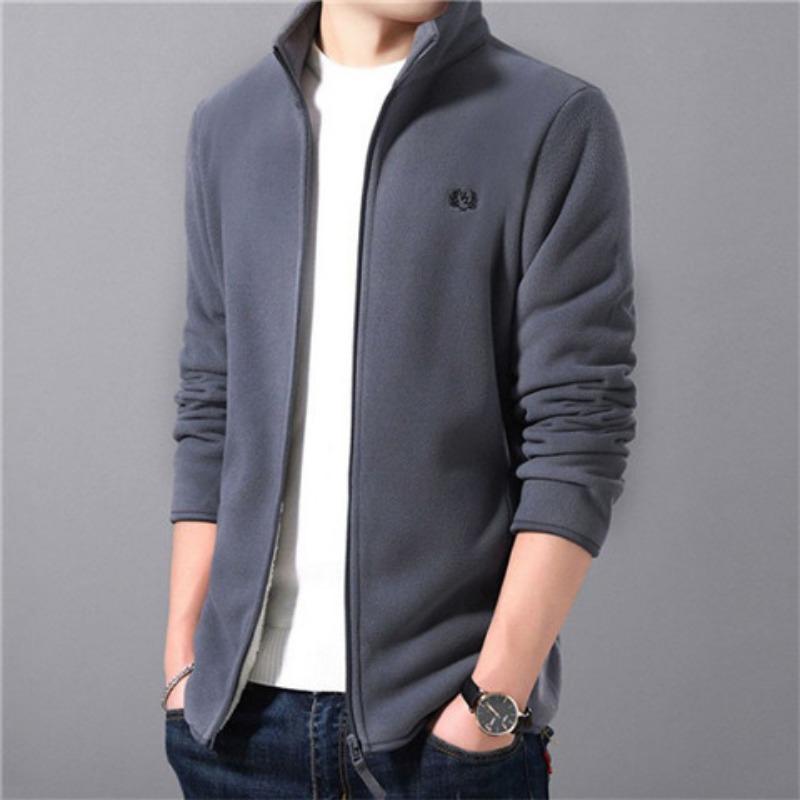 Polar Fleece Jacket Men's Autumn and Winter Stand-up Collar Thickened Casual Solid Color Warm Jacket Jacket Men
