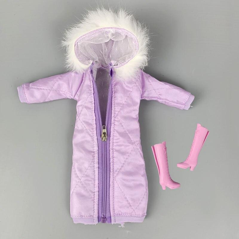 Lila warmer langer Wintermantel für Barbie-Puppen-Outfits, Kleidung, Hoodie, Parka für 1/6 BJD-Puppenjacke, 1:6 Puppenzubehör, Spielzeug