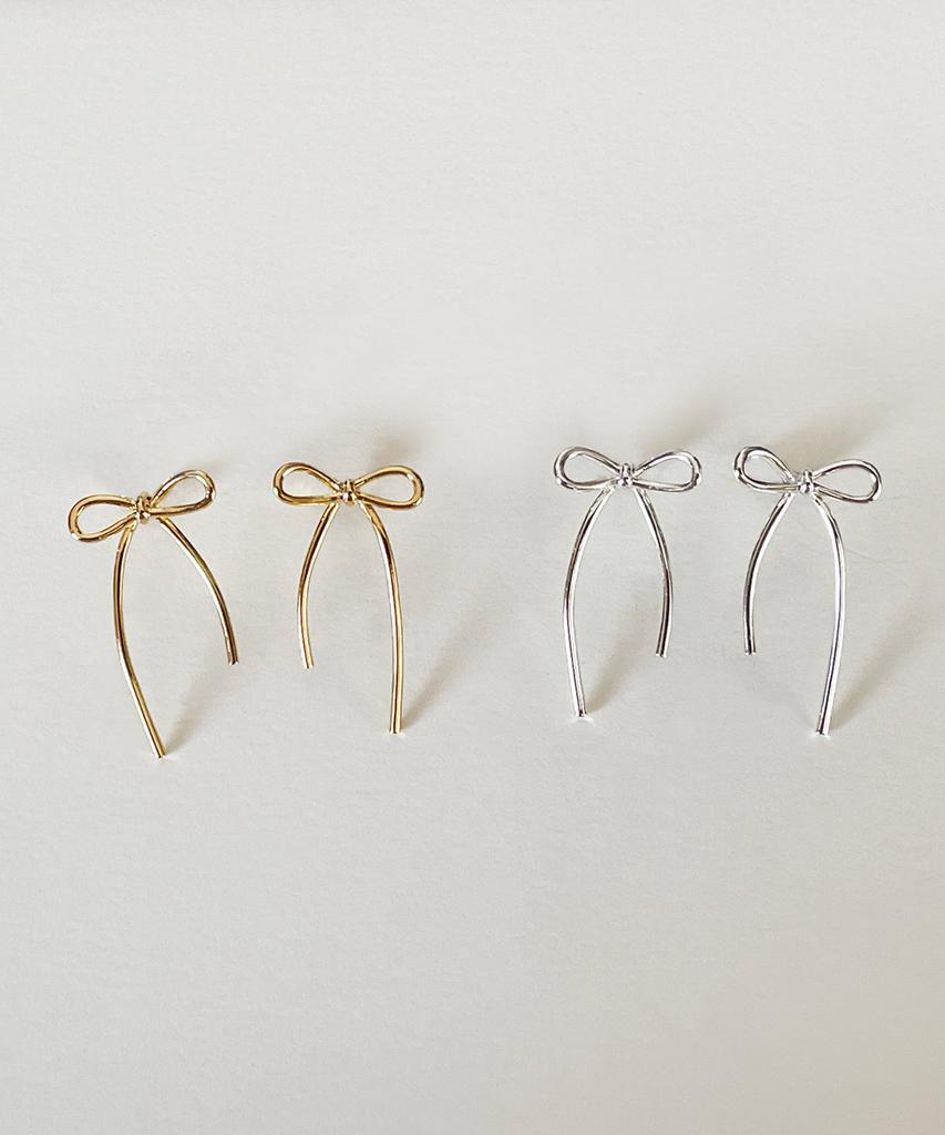 Elyona Bow Drop Earrings (Silver)