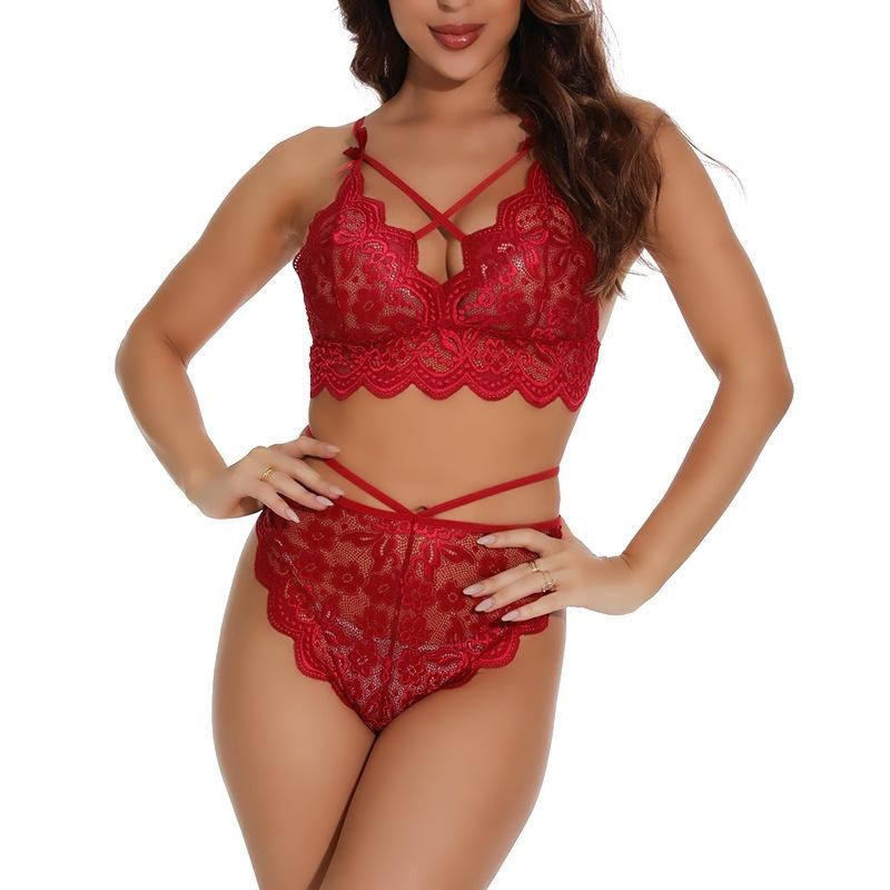 Sexy Lingerie 2-teiliges Set für Damen BH Höschen Spitze Transparent Unterwäsche