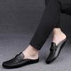 Men's Slip-On Casual Leather Shoes with Embossed Metal Buckle - Comfortable & Breathable