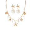 1 Pair of Earrings+1 Necklace Vacation Style Alloy Starfish Shell Pendant Necklace Flower Earrings Versatile Women's Bead Set