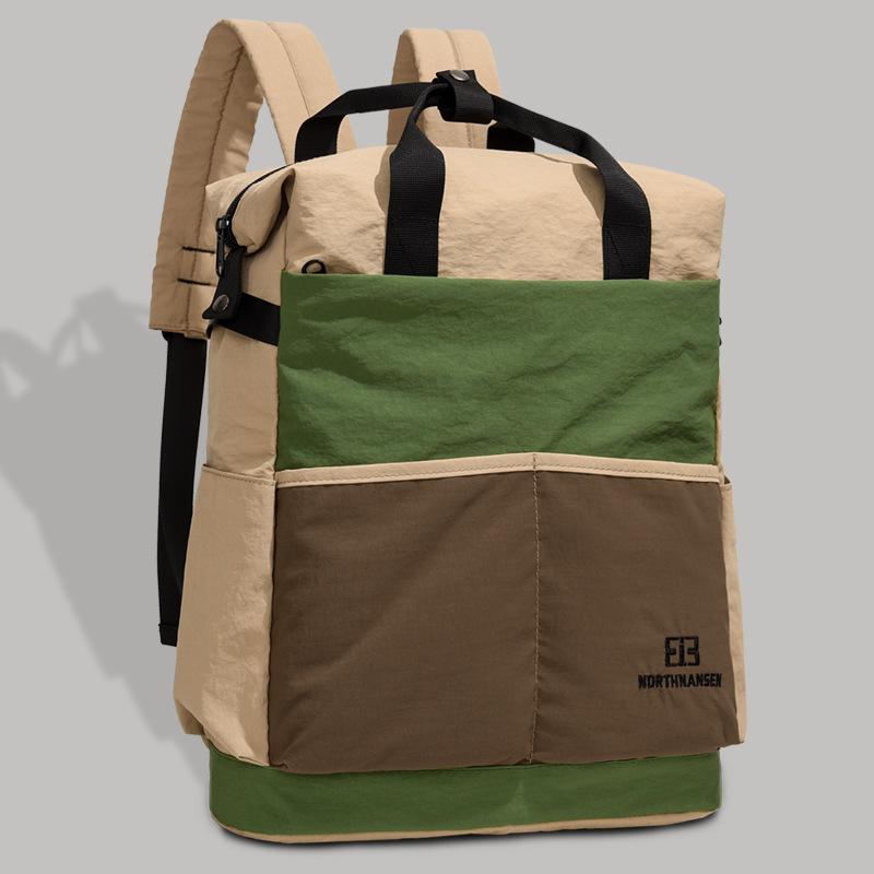 Fashion Color-Block Women Backpack Sporty Casual Student Bookbag Light Waterproof Outdoor Camping Travel Rucksack Nylon Daypack