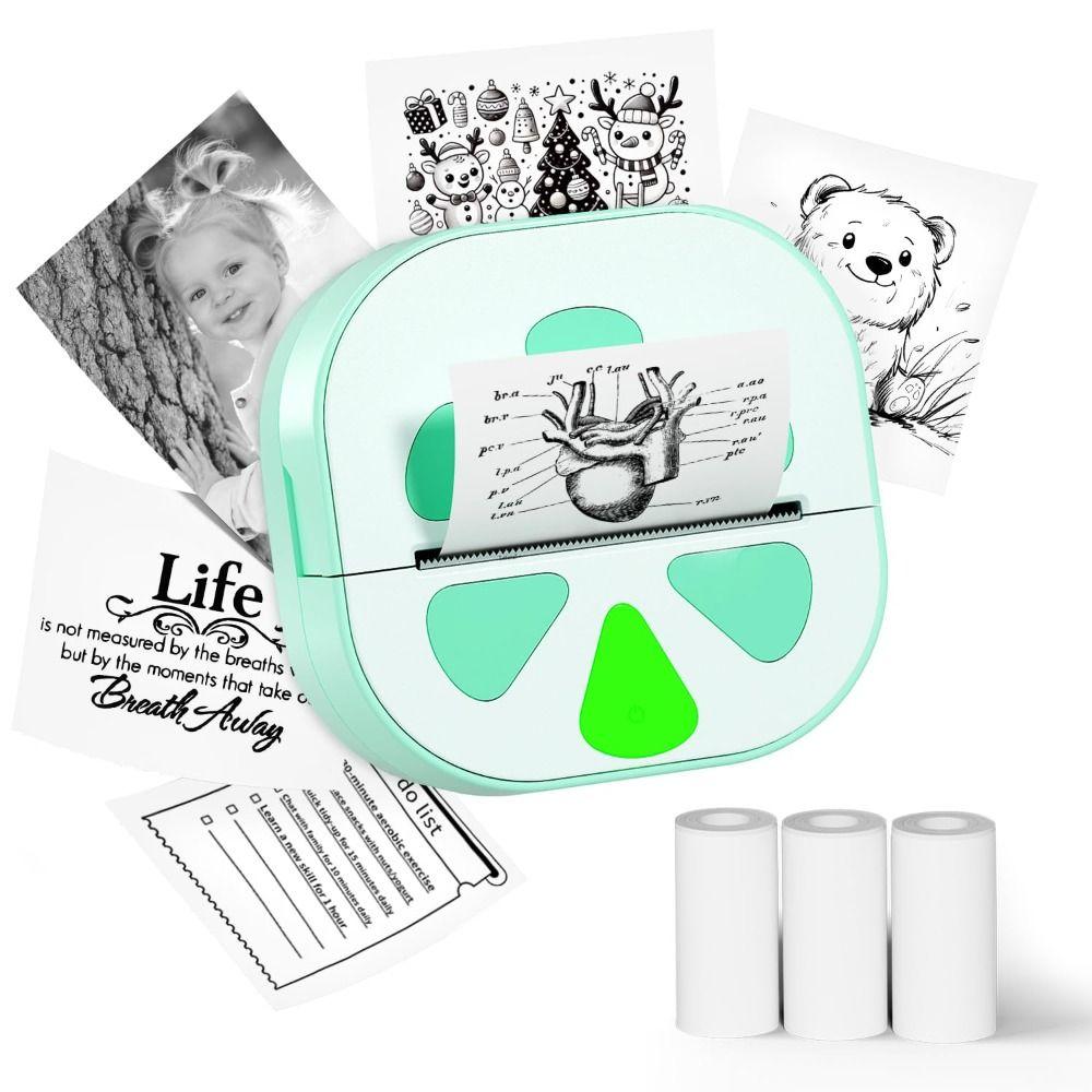 With 3 Paper Rolls Sticker Printer Inkless Printing Thermal Printers  Study Notes