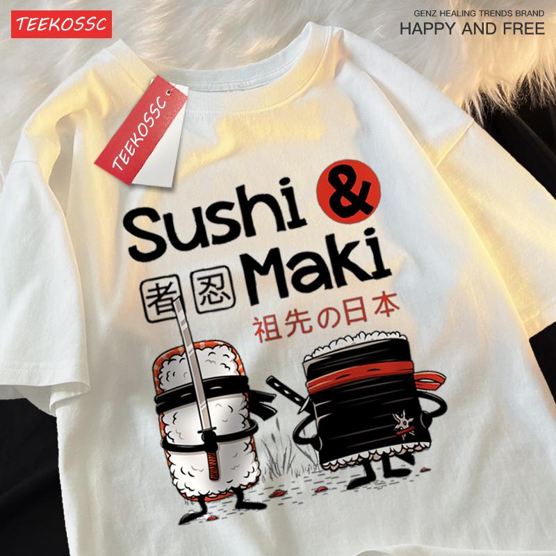 Theduc Sushi Und Sushi Druck Männer Frauen T-Shirt Baumwoll-T-Shirts Lockeres T-Shirt Rundhals Lockere Oberteile Modekleidung Unisex