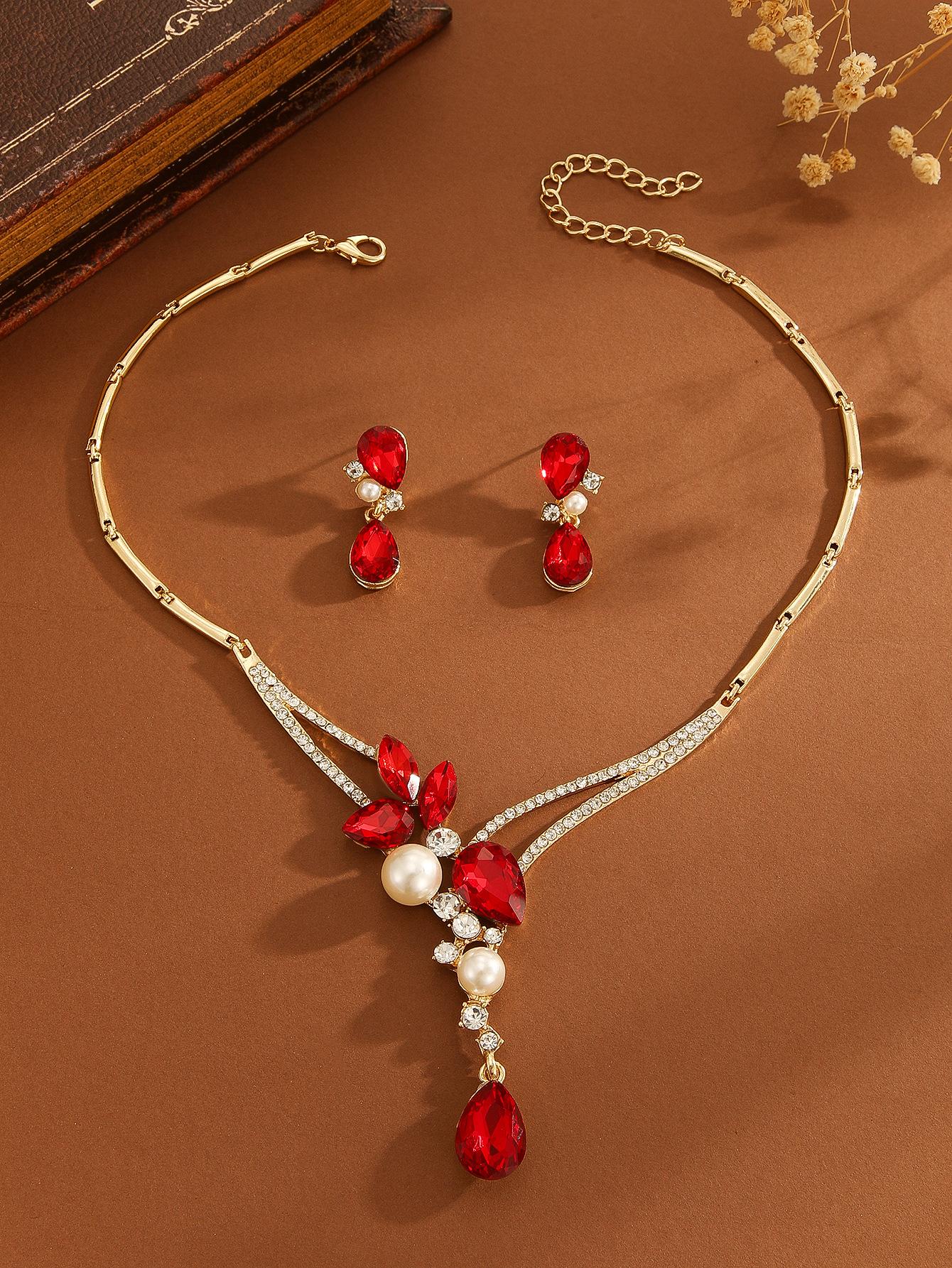 

Colored Indian Earrings Necklace Women s Wedding Ornaments красный