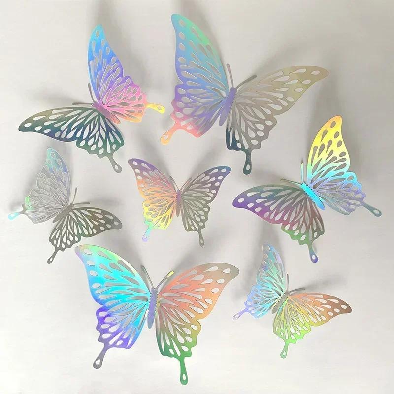 24Pcs Home Fashion Decoration Hollow 3D Butterfly Wall Sticker Living Room Window Home Decor DIY Colorful Butterflies Stickers