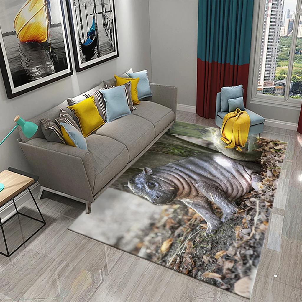 3D Nilpferd Teppich Liebliches Tier Fußmatte für die Haustür Willkommensmatten Rutschfest Küchen Badezimmer Schlafzimmer Teppich Boden Heimdekor Moderne Teppiche