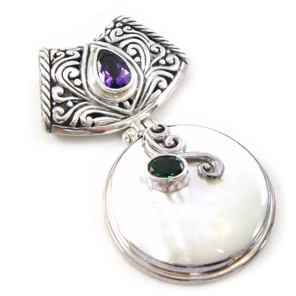Les Trésors De Lily [D5877] - Artisan Silver Pendant 'Sapa' White / Purple / Silver Green - 32x55 Mm