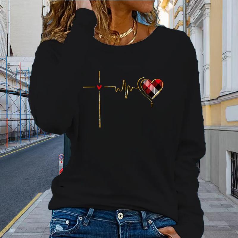 

Топы для женщин Big Love Circuit Print Round Neck с длинным рукавом футболка осенний повседневный тонкий пуловер женский топ с длинным рукавом 6XL чёрный