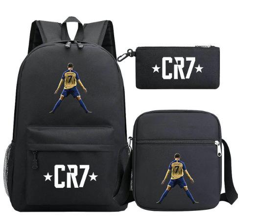 Football Star Print Youth Primary And Secondary School Students Schoolbag Three-Piece Set Men'S And Women'S Backpack