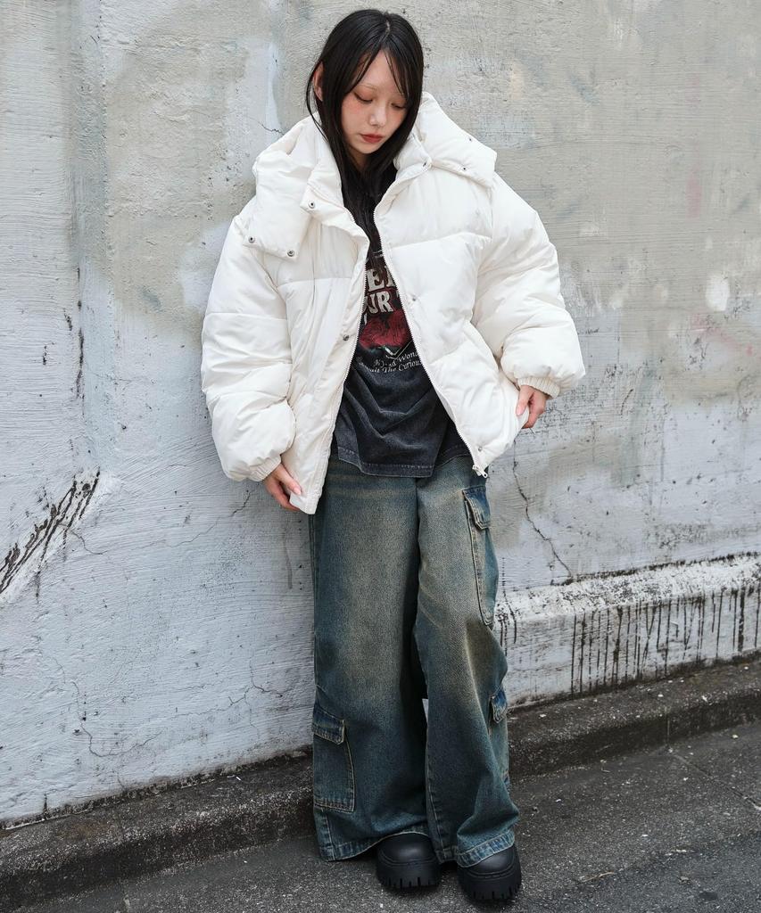 WEGO Hooded Puffer Winter Korean Size 2-Way Jacket, Outerwear, Jacket, Padded, Style, Fall/Winter, Gift, Women's, S, White/Ivory