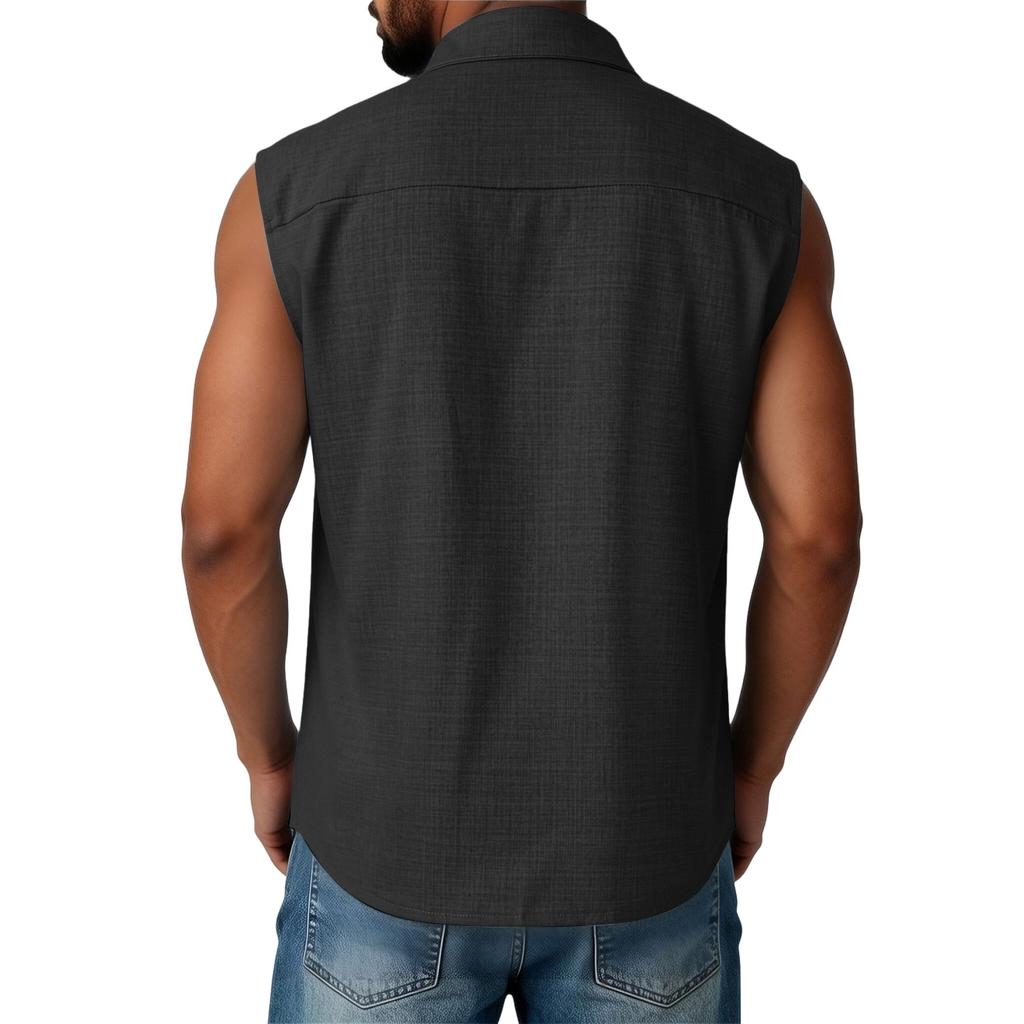 Men Sleeveless Button Down Shirt Casual Classic Fit Summer Lightweight Shirt with Chest Pocket for Daily Wear