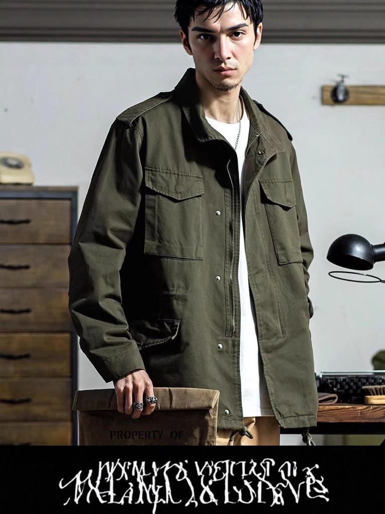 Men's Retro Heavy Duty Multi-Pocket Long Sleeve Workwear Jacket