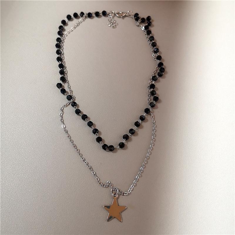 Kpop Punk Rock Heart Cross Star Pendant Beaded Necklace For Women Men Cool Hip Hop Street Grunge Y2K Charms Jewelry Accessories