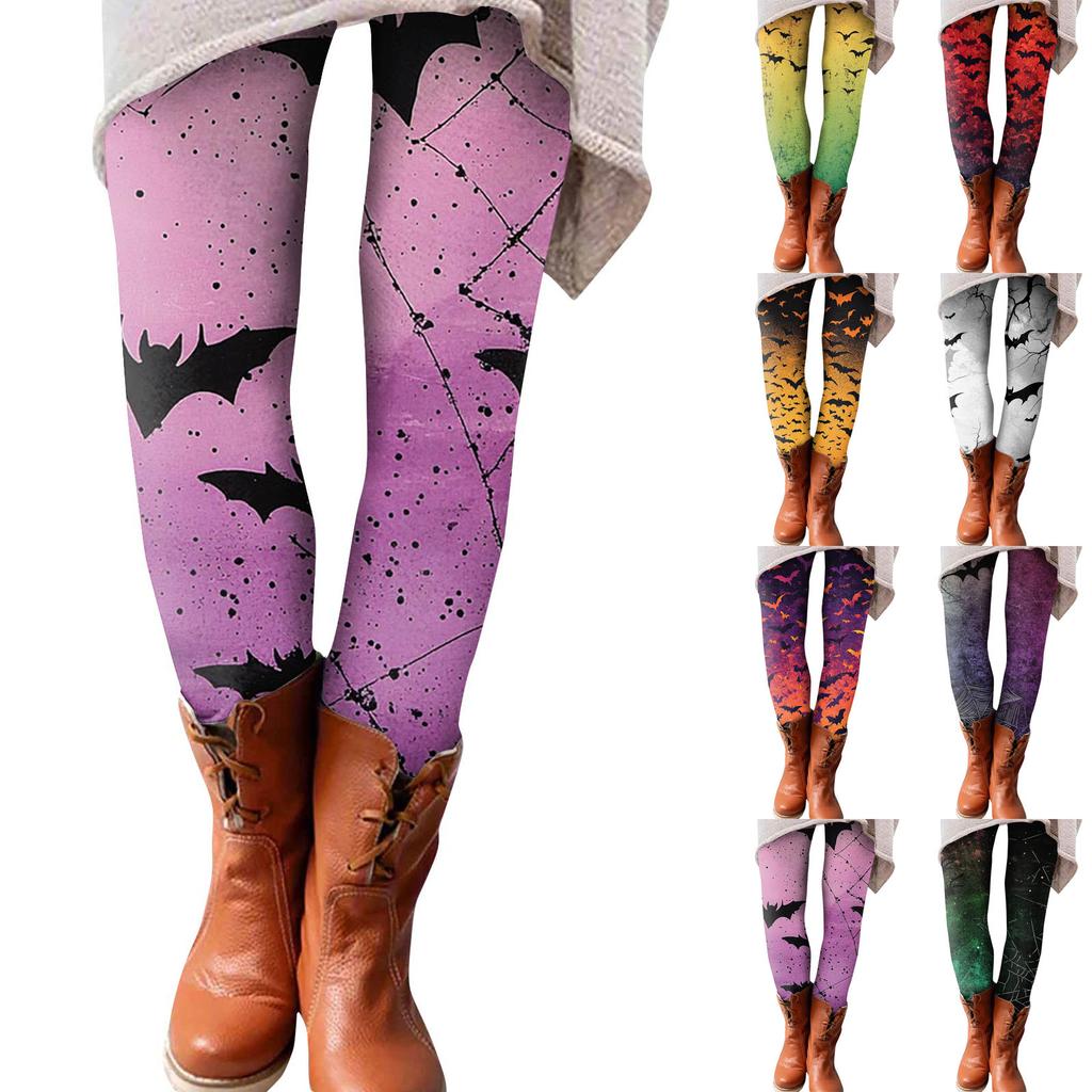 Damesbukser Halloween-trykte stretchy myke underdeler avslappede hjemmesovebukser