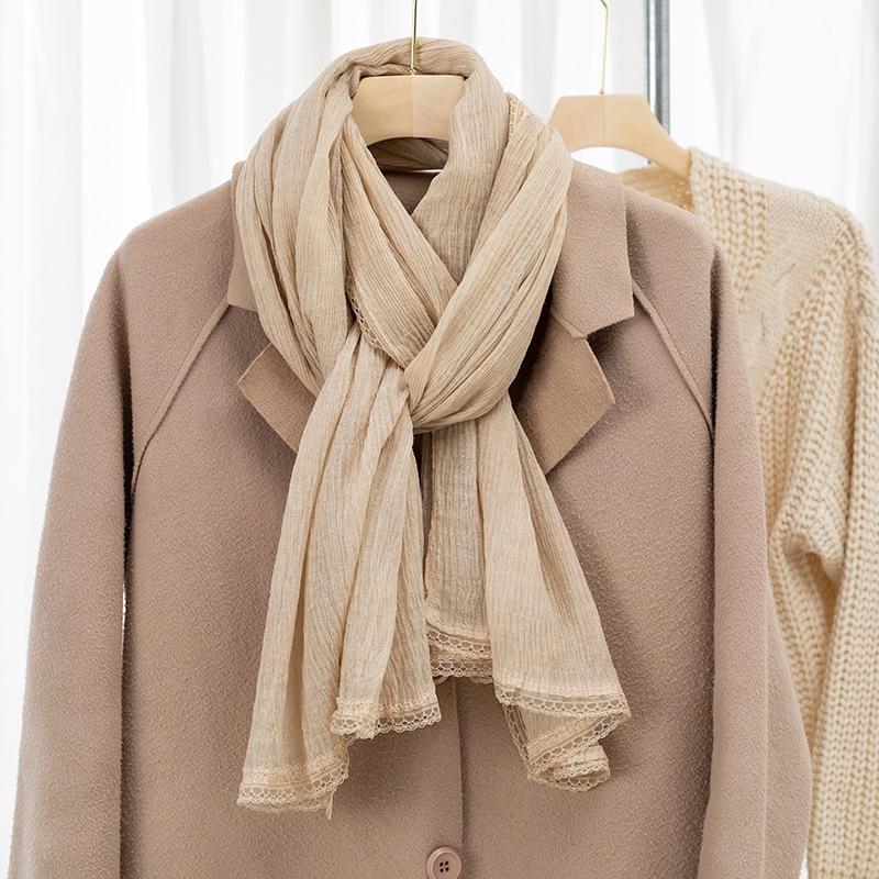 Women's Vintage Japanese Tie-Dye Cotton Linen Silk Scarf - Versatile, Lightweight, and Elegant for Spring and Autumn